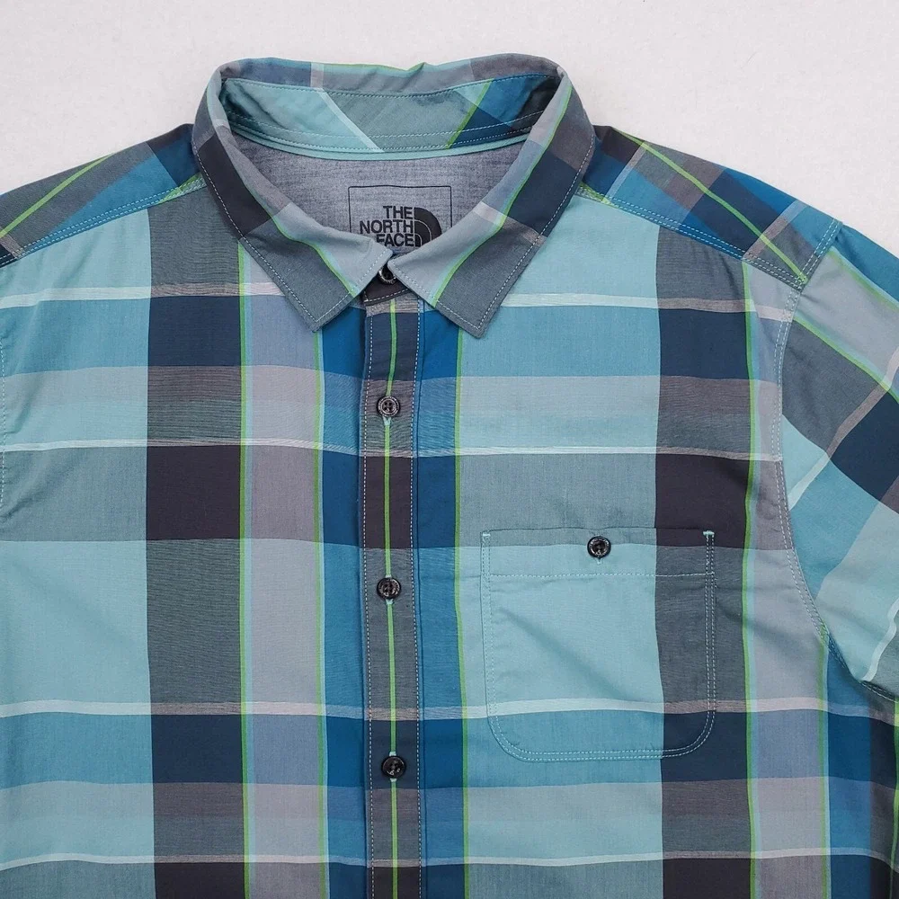North Face Shirt Mens Large Blue Gray Plaid Button Up Outdoor Athleisure